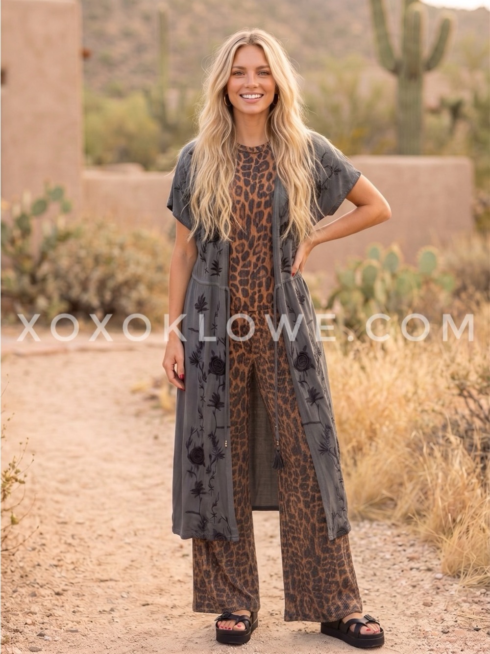 Cheetah Print Wide Leg 2 Piece Matching Pants Set | Animal Print Lounge - Picture 8 of 10